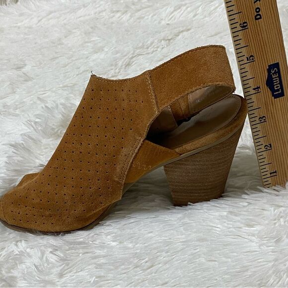 Franco Fortini Leather Booties Rhea Suede Block Heel Peep Toe Tan Shoes size 10 - Picture 12 of 14